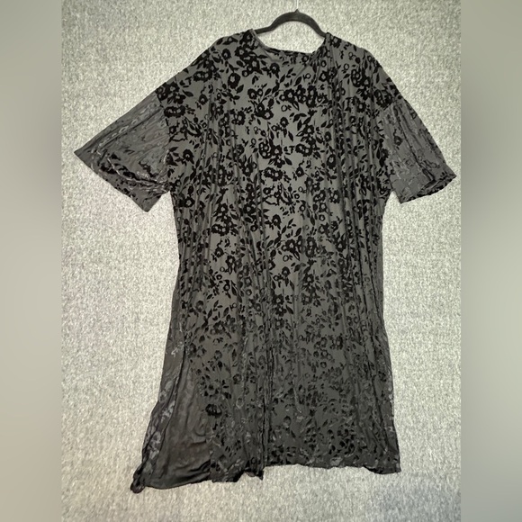 Elliott & vine Open Front Kimono Sheer Black Velvet Floral Size 2X Witchy Whimsi - Picture 8 of 12